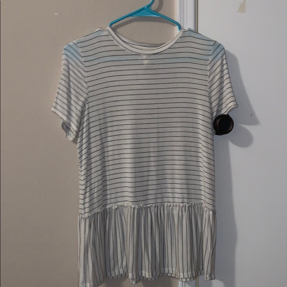 black and white striped blouse w ruffle detail